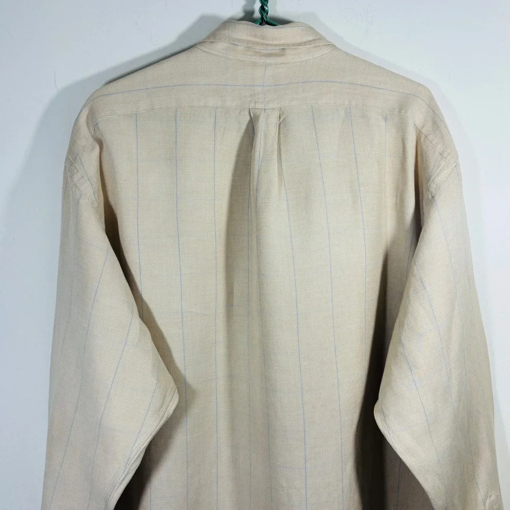 VTG Ralph Lauren Tilden Silk Linen Windowpane Cream Button Down Golf Shirt XL - Picture 8 of 8